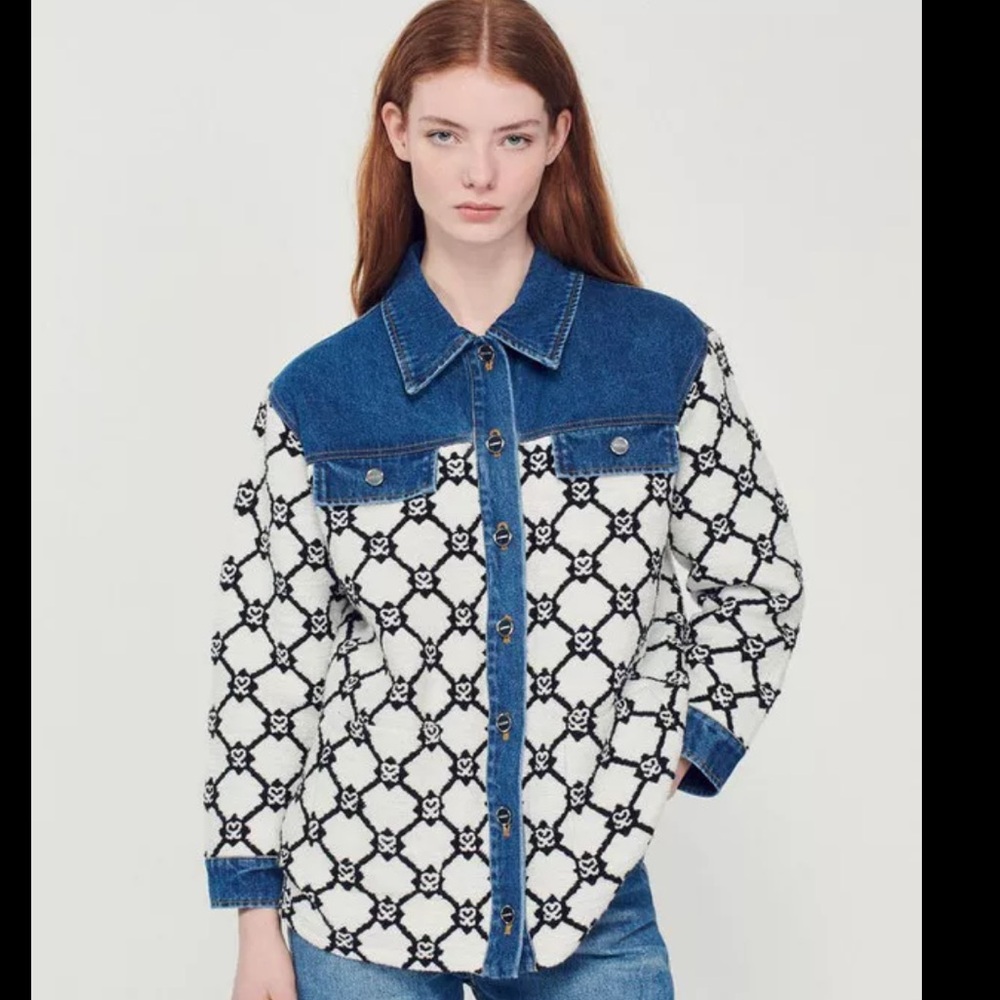Sandro Knit and Denim Coatigan